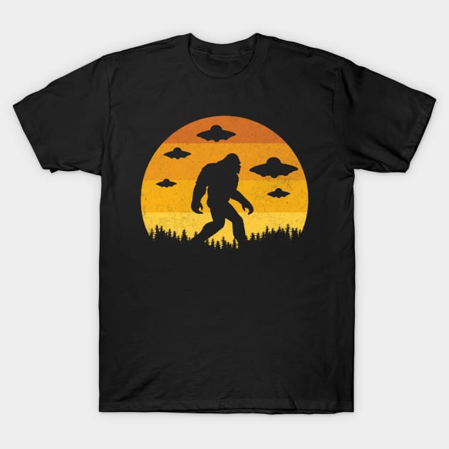 Bigfoot UFO Retro Sunset Vintage Tree Graphic T-Shirt by Bluebird Moon